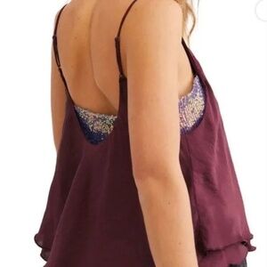 Free People Women Turn It On Cami SMALL Plum Sequin Party Cocktail Bandeau Satin
